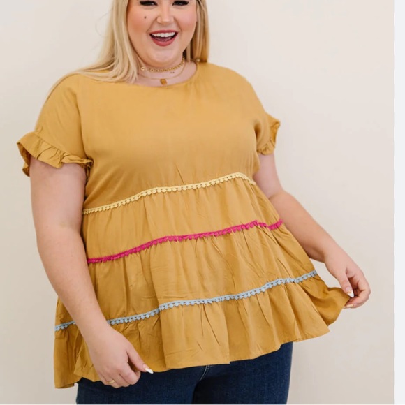 Chic Soul Plus Size Colorful, Pom-Pom, Baby Doll Top Ruffle Sleeve Size 1X - Picture 1 of 5